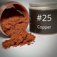 a jar of copper powder with the word 25 written on it