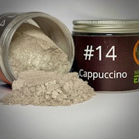 a tin of cappuccino powder next to a can